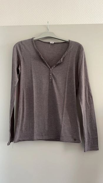 T shirt manche longue bonobo taupe et rose