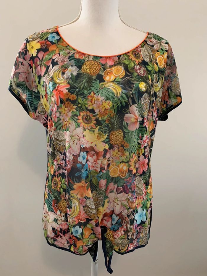 Blouse fruits multicolore et bleu marine Bréal T3 40 L