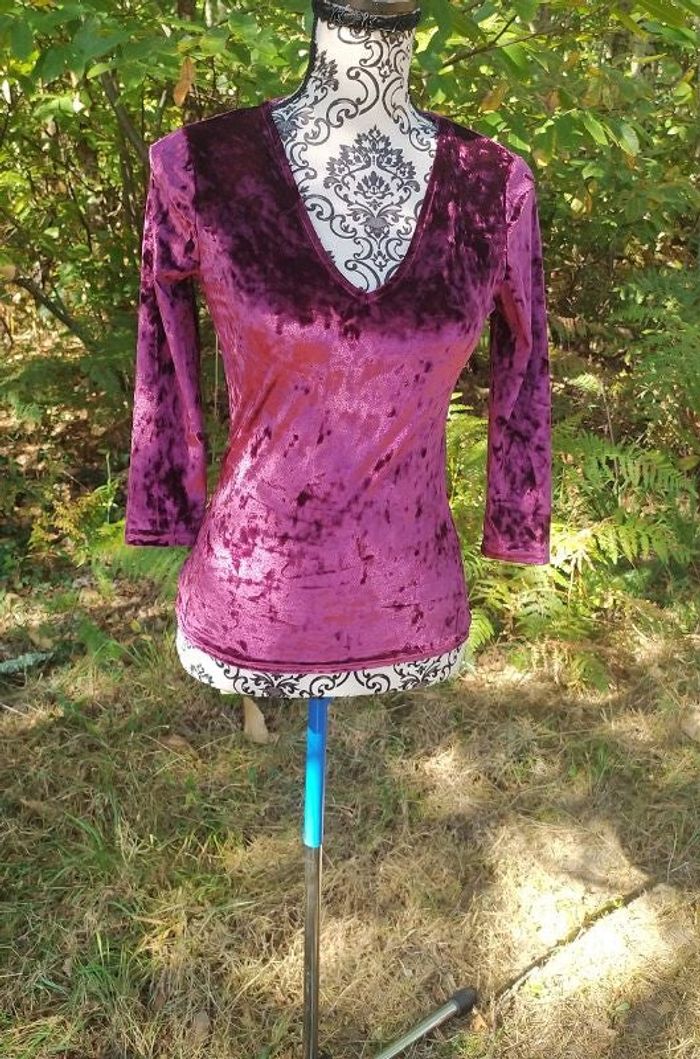 Haut moulant panne de velours rose foncé Taille M