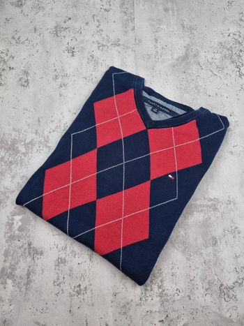 Pull col v Tommy Hilfiger bleu/rouge, L Hommes