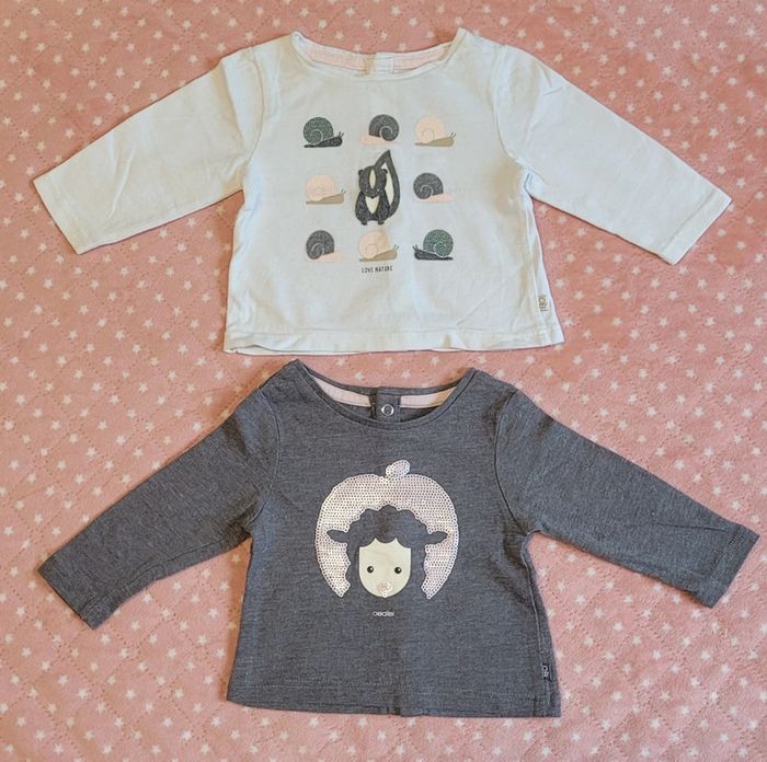 Lot de 2 t-shirts manches longues - Taille 1mois, 53cm