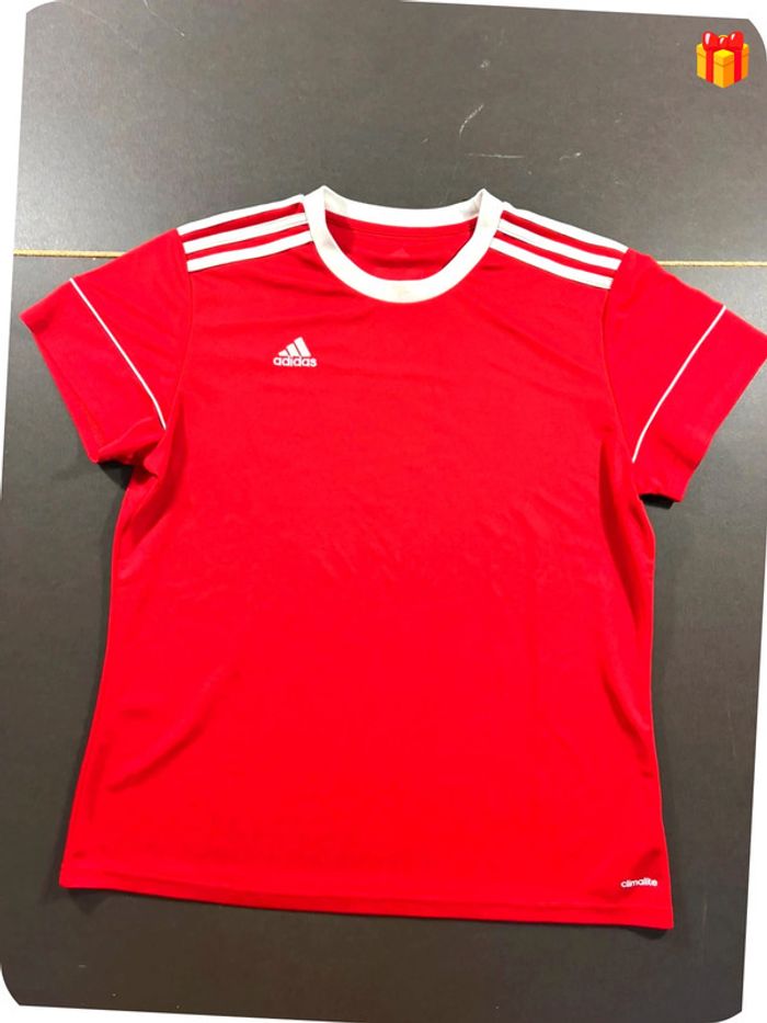 T-shirt Adidas logo brodé rouge et blanc taille XL