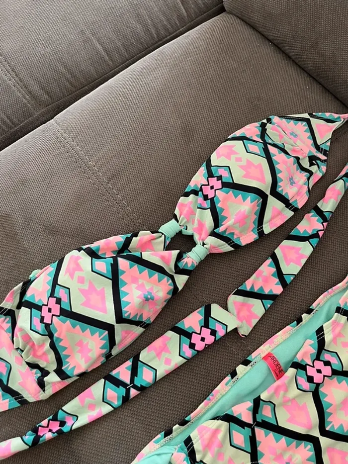 Maillot de bain 2 pièces rose et vert d’eau taille M 38 - photo numéro 3