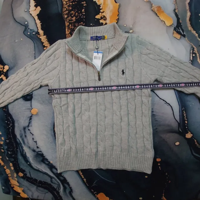 Pull torsadé Half Zip Ralph Lauren - Taille M - Gris logo brodé noir - Neuf - photo numéro 4