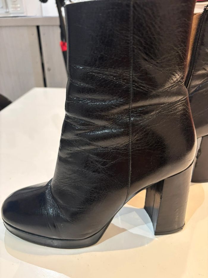 Bottines à talons carré en cuir minelli taille 38 - photo numéro 3