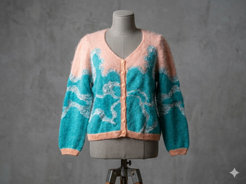 Gilet angora et coton turquoise et saumon tricoté main Taille 38 Phildar