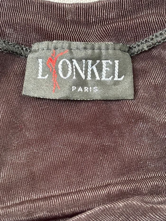 Belle robe de soirée noire fluide à pans avec bretelles en chaînes dorées L'Onkel Paris - photo numéro 4