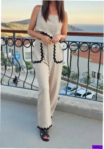 Ensemble été beige original top et pantalon taille S