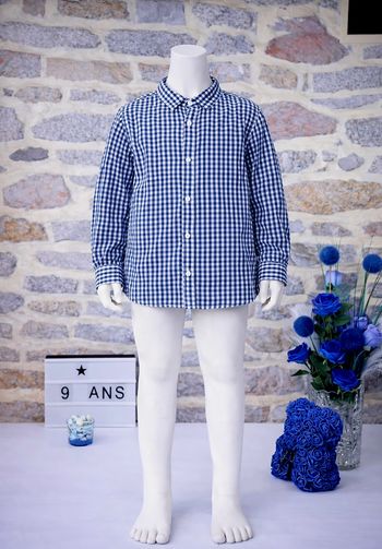 Chemise manches longues à carreaux vichy bleu marine et blanc Garçon taille 9 ans marque Mango 🎸