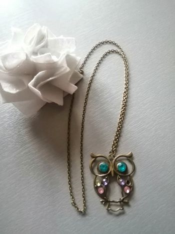 🌸Collier long chaîne doré avec pendentif hiboux vintage 🌸