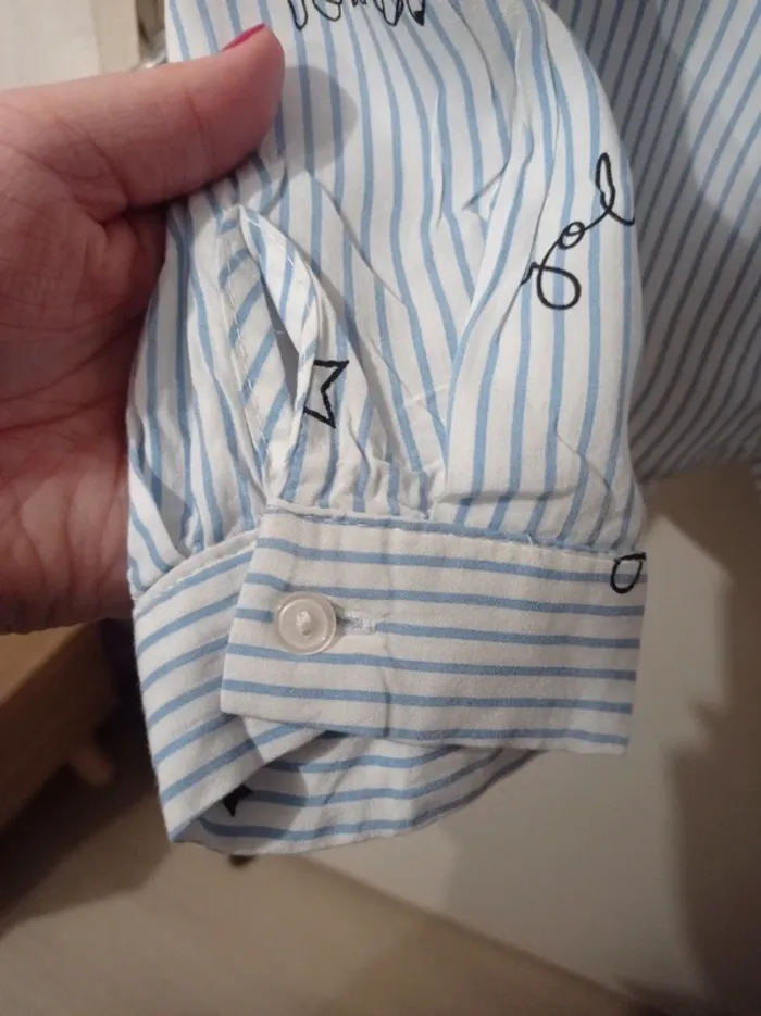 Chemise manches longues blanche a rayures bleu - photo numéro 4