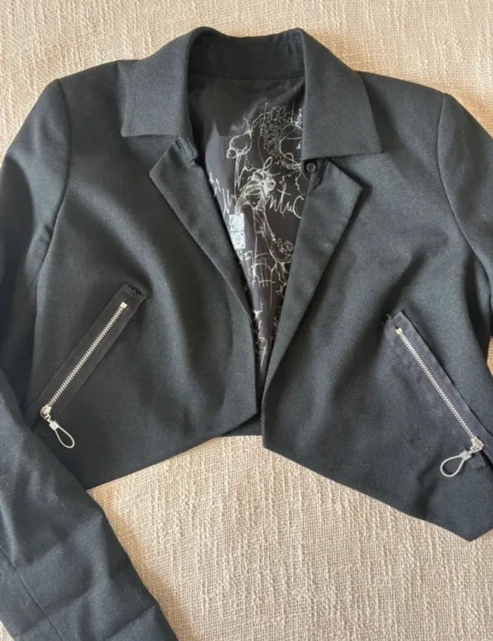 Ensemble Cop Copine blazer + pantalon court taille 36 (noir/gris) - photo numéro 2