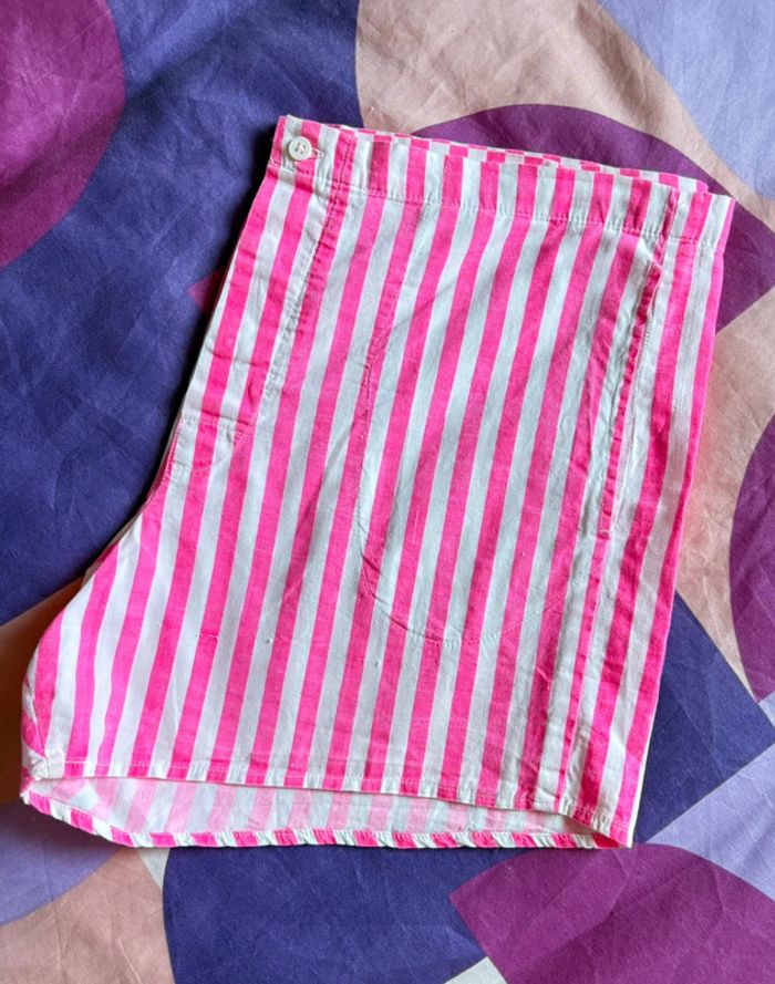 Short coton à rayures verticales rose fuchsia L vintage - photo numéro 4