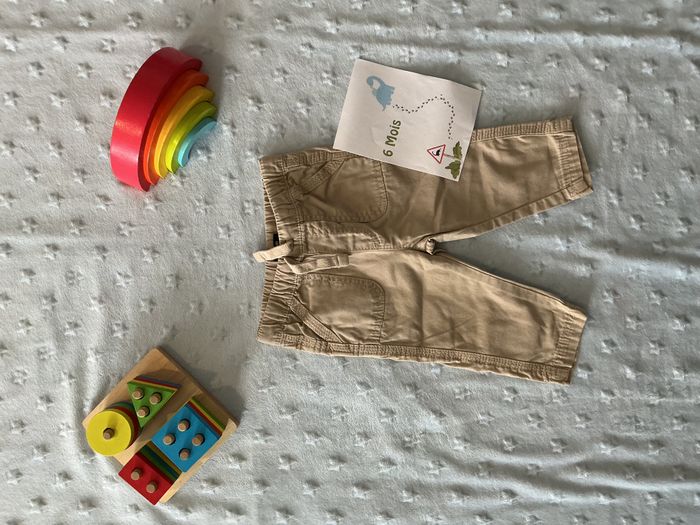 pantalon beige taille élastique et lien de serrage 6 mois kiabi - photo numéro 2