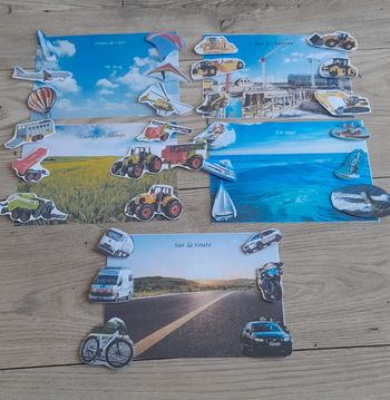 Les véhicules moyens de transport dans leur environnement. montessori