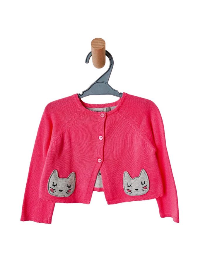 Gilet court rose, motif chat - Catimini 9 mois