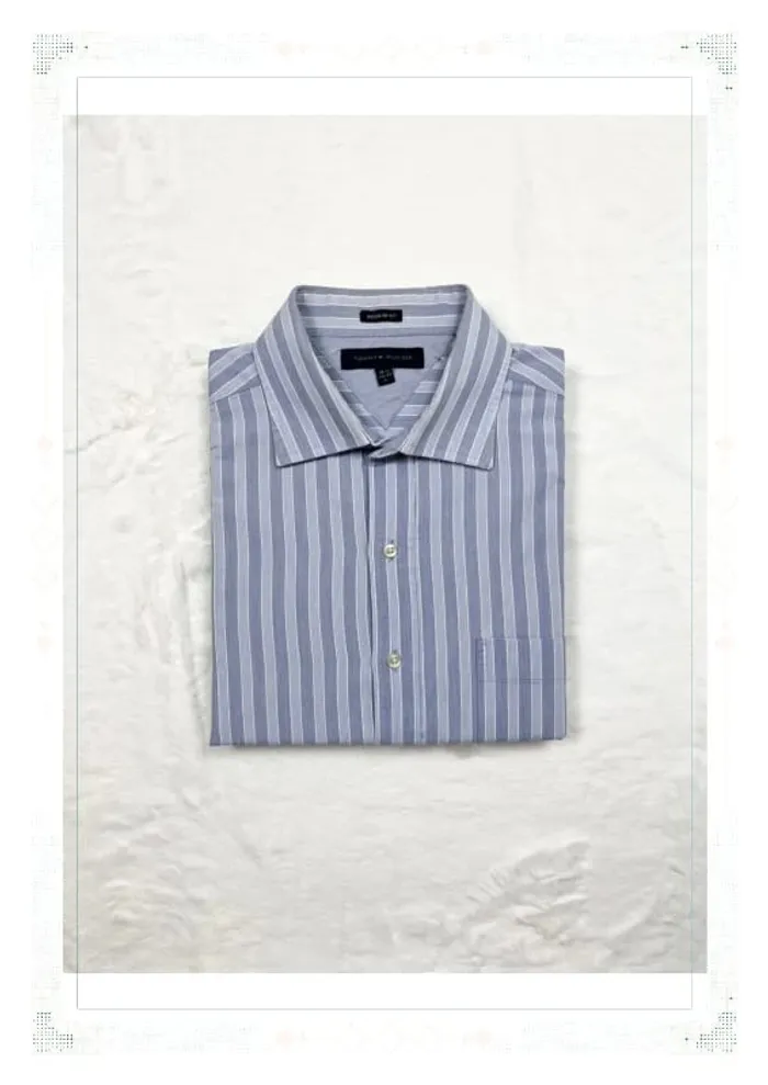 Tommy Hilfiger chemise à rayures bleu ciel et blanc coton homme L - photo numéro 12