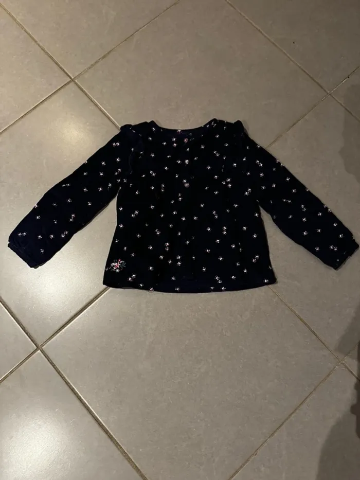 Blouse avec boutonnière sur le devant en velours - Sergent Major - Bleu marine - 6 ans