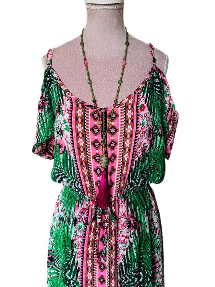 🌴🌿Robe de vacances tropicale ethnique épaules dénudées Summer ethnic jungle Off-shoulder dress🌿🌴 - photo numéro 7