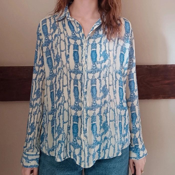 Chemisier bleu crème Belair - photo numéro 2