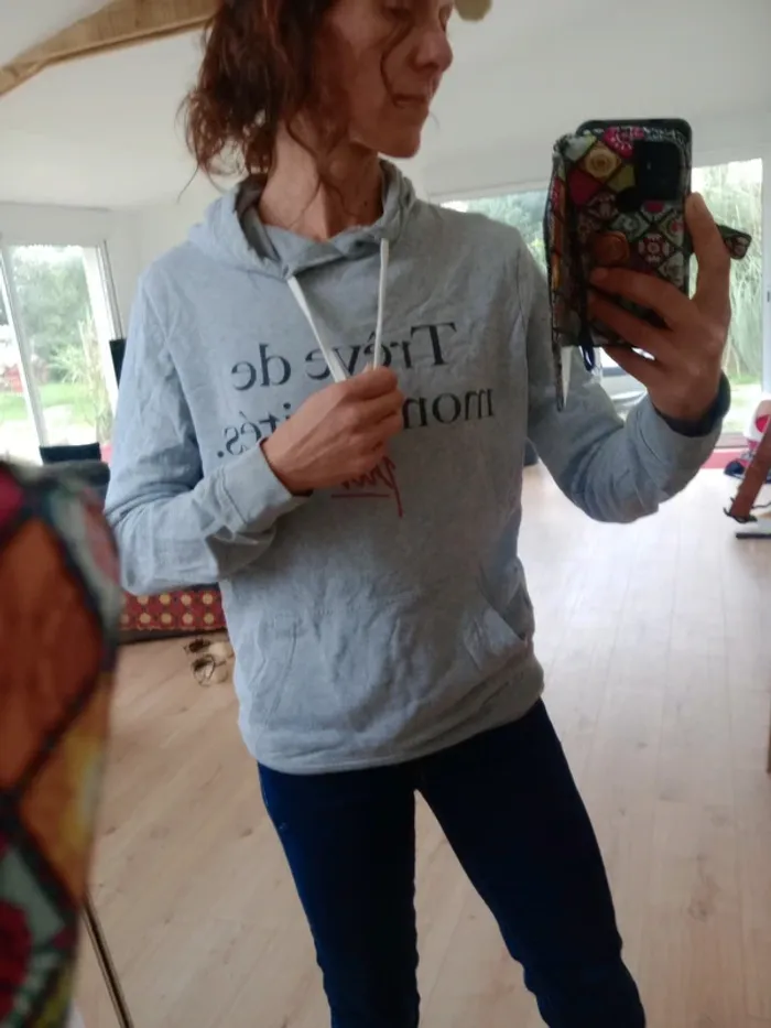 Sweat à capuche gris M Message imprimé c87D - photo numéro 7