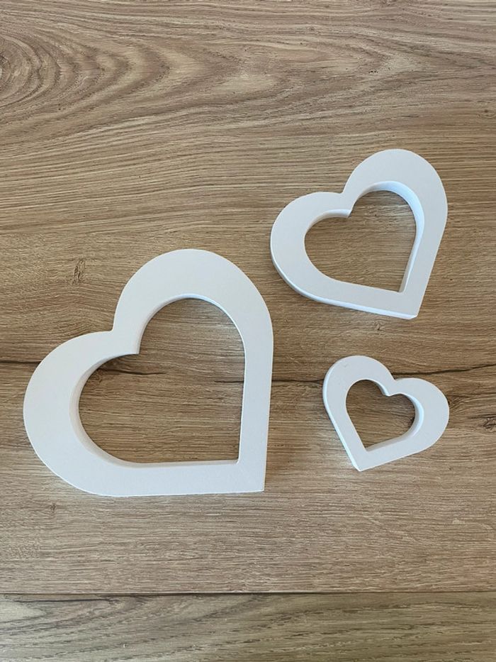 Lot de 3 coeurs bois blanc