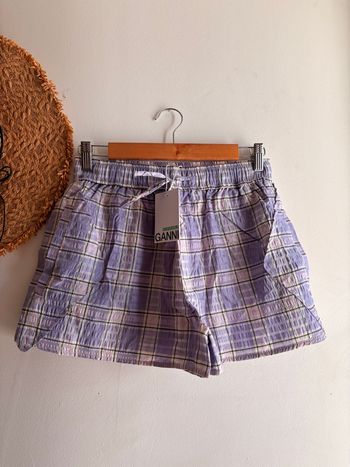 Short GANNI à carreaux violet pastel – neuf avec étiquette