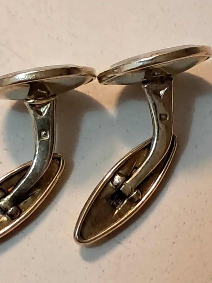 Boutons de manchette anciens plaqués or et nacre - photo numéro 7