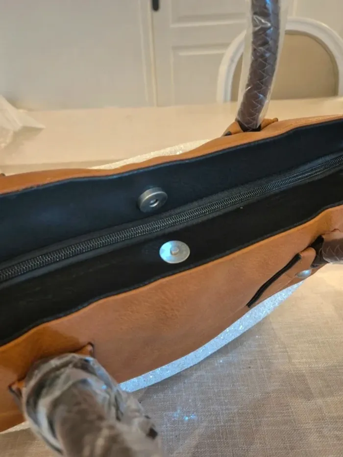 Très joli sac cabas pour l'automne, neuf, marron argenté noir paillettes - photo numéro 6