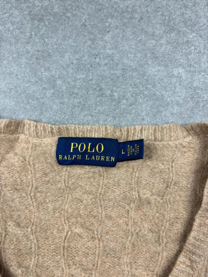 Pull d’hiver torsadé Ralph Lauren en laine et cachemire beige col V taille XS - photo numéro 7