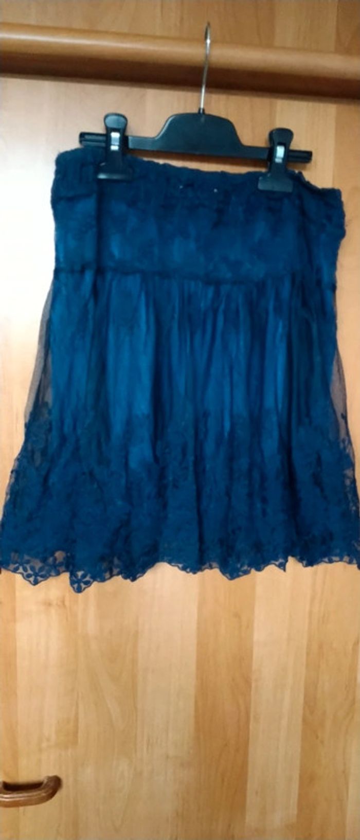 Jupe de fête volantée en tulle et broderies marine femme taille unique it hippie