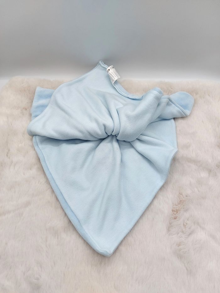 Doudou plat ours bleu blanc j’aime Maman et Papa Fruit de ma passion nœud blanc - photo numéro 5