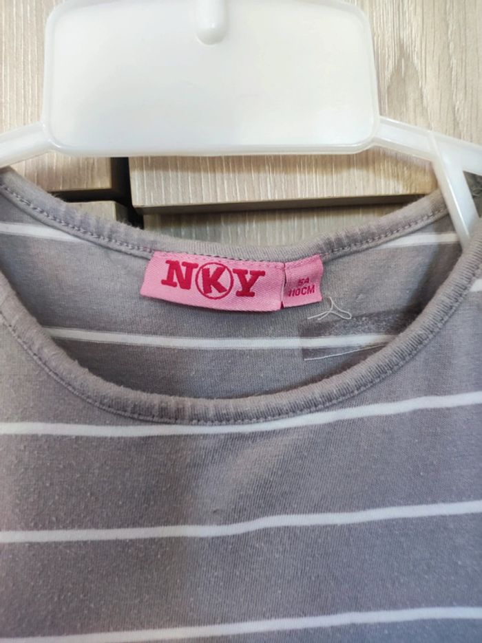 Robe grise rayures & volants 5 ans / Nky - photo numéro 2
