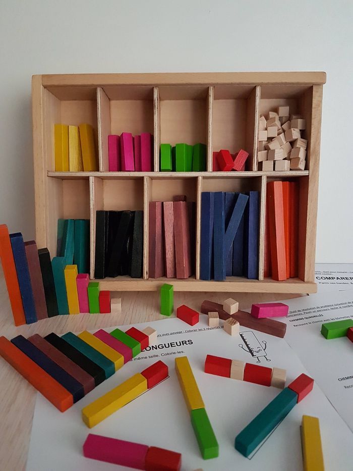Bâtons de calcul en bois, réglettes cuisenaires, coffret les nombres en couleurs