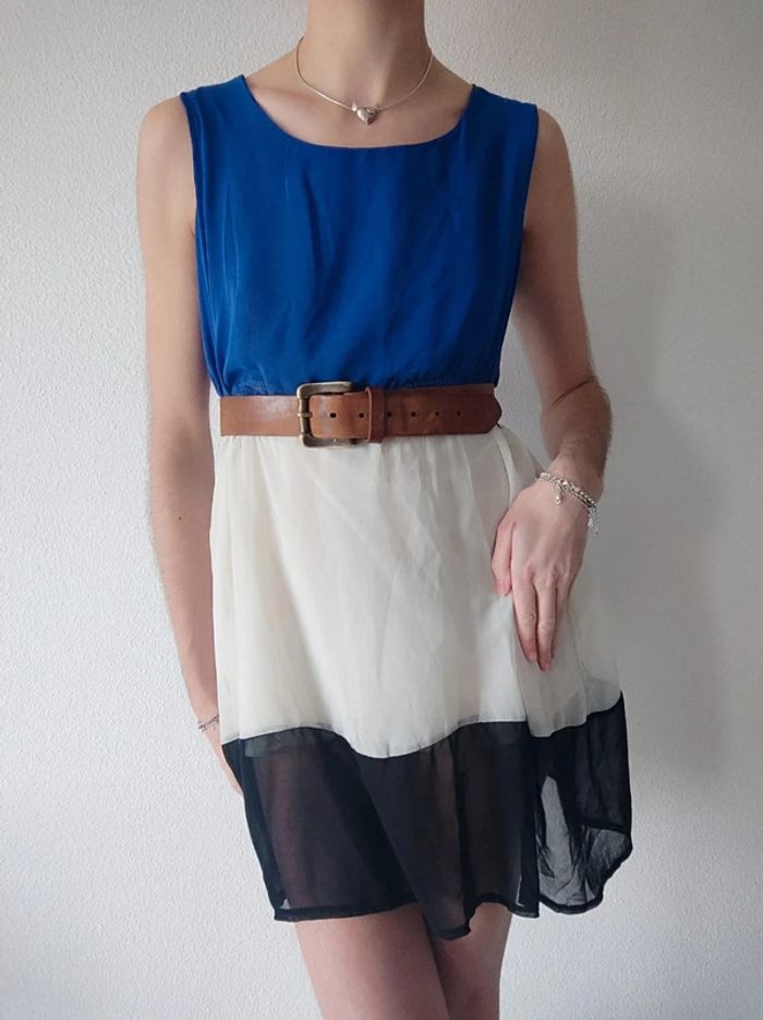 Robe patineuse fluide tricolore bleu blanc noir / G&Y Fashion - 38/M à 42/L - photo numéro 4