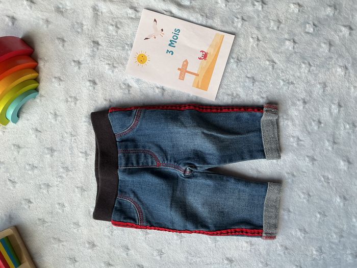 jean bleu bandes rouge taille élastique 3 mois absorba - photo numéro 2