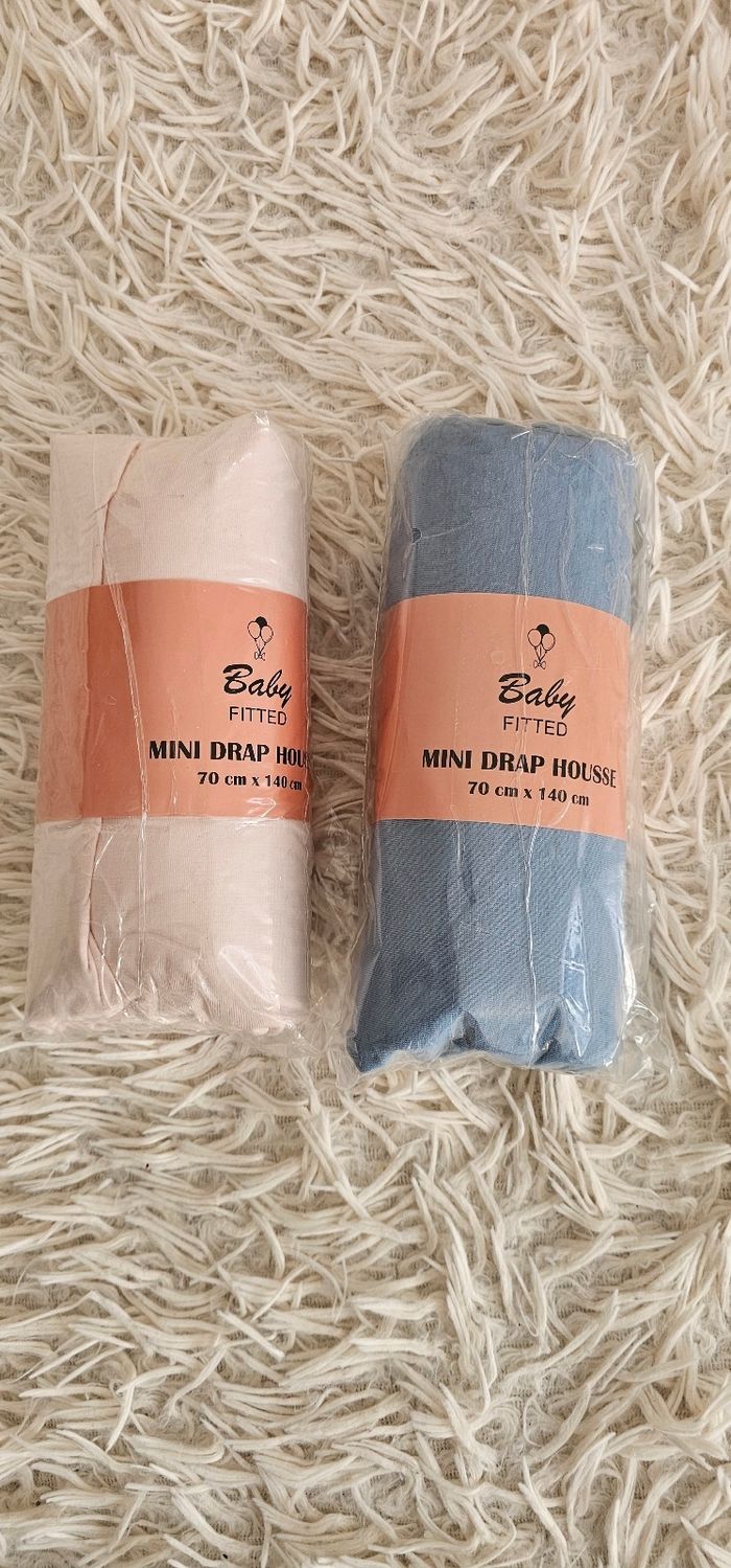Lot de 2 draps housses 70×140 cm 100% coton Neuf