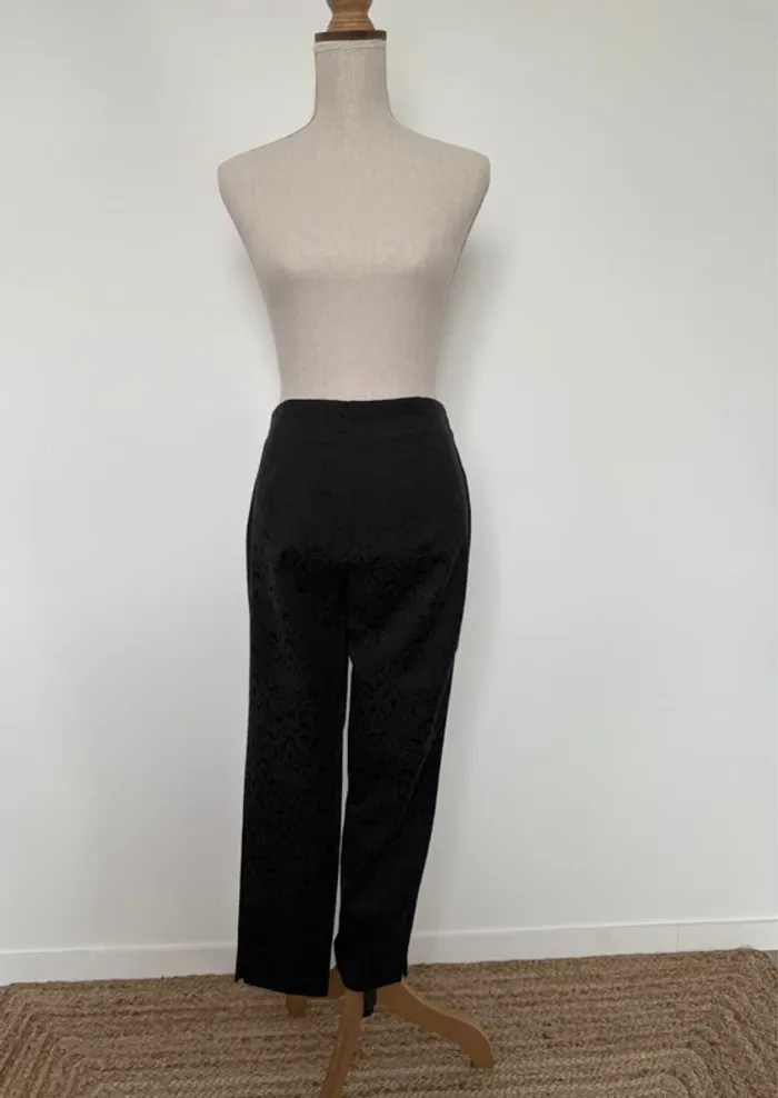 Pantalon legging noir 40 droit long jacquard tailleur costume pantaloni pantalones tailleur Calças - photo numéro 3