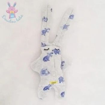 Doudou semi-plat Lapin gris bleu hippopotames Catimini