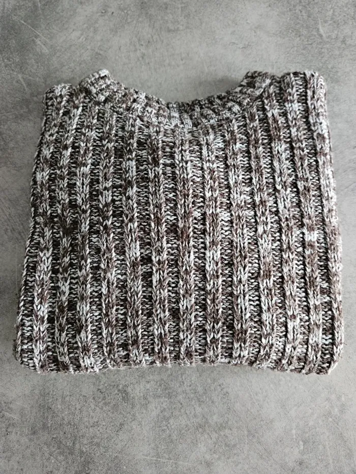 Pull chaud à mailles garçon - Taille 10 ans (138cm) - Tissaia - Chiné gris marron