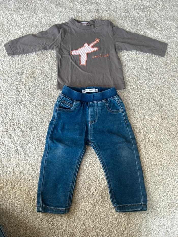 Lot bébé garçon demie saison pantalon et tee-shirt à manches longues - 12 mois