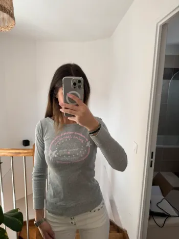 T-shirt haut manches longues mim gris et rose
