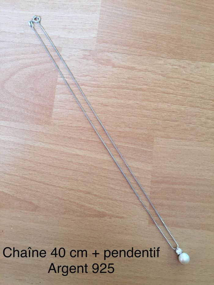 Chaîne et pendentif Zirco+perle en argent 925