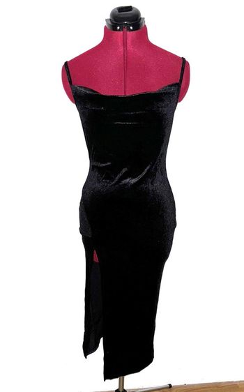 Magnifique robe de soirée noire moulante fendue noire brillante S