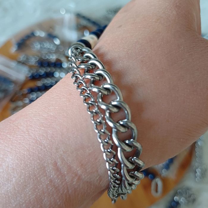 Bracelet y carré lapis-lazuli et acier inoxydable - photo numéro 4