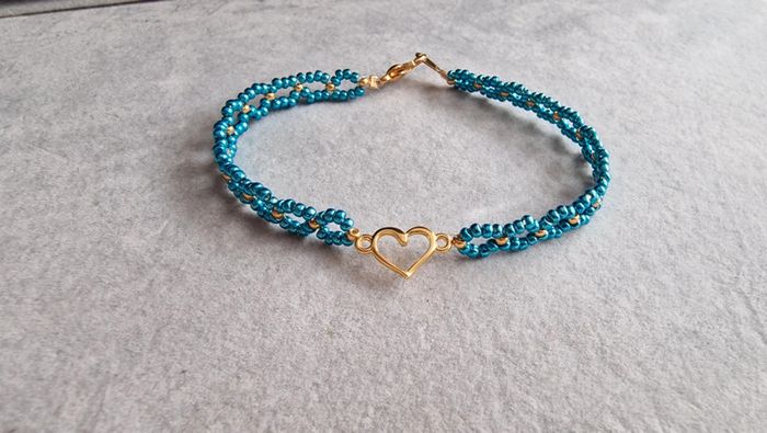 Bracelet coeur doré et bleu - photo numéro 4