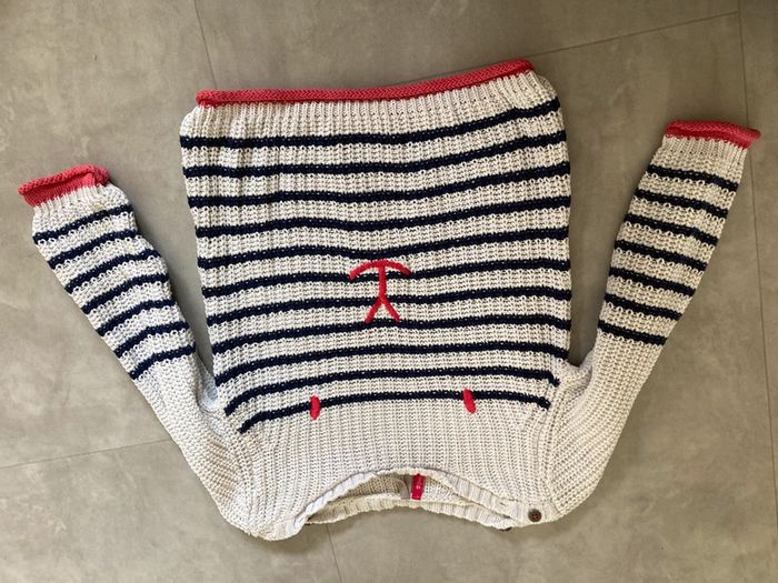 Pull marin dessin chat