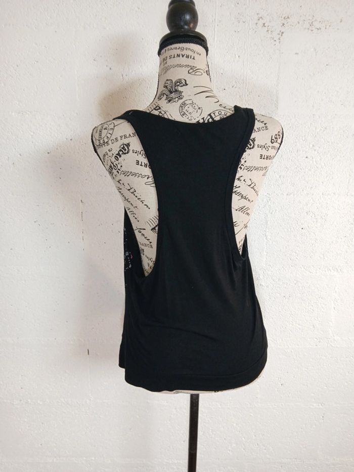 🖤 Débardeur fluide noir à motifs rose et gris – Taille M – Diramode - photo numéro 8