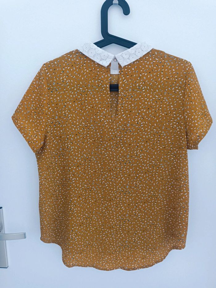 Chemisier blouse coton moutarde motifs col claudine blanc dentelle Taille M Y'coo En très bon état - photo numéro 3