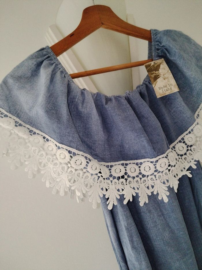 Robe tunique effet jean avec dentelles bleu - photo numéro 2